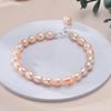 HENGSHENG Fashion 6-7mm Rice Shape Freshwater Pink Purple Mixed Color Bracelet 925 Sterling Silver  Jewelry Gift for Women Girls
