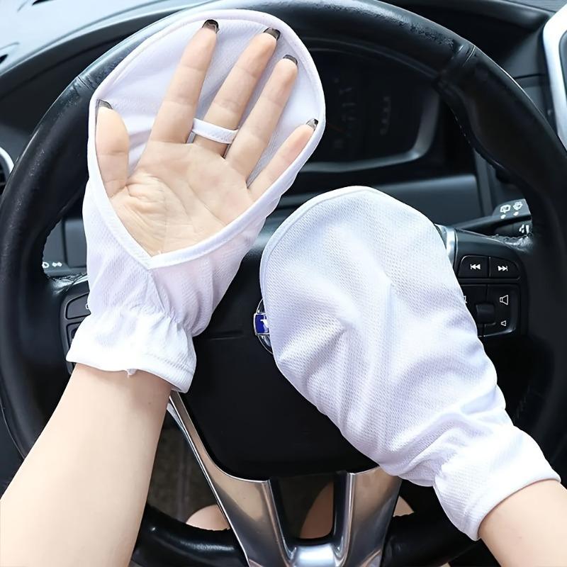 Ice Silky Fiber Fabric Open-Fingertip Short Gloves with Sleeves for Women, Thin Driving, Outdoor, Horse Riding Gloves, Gloves
