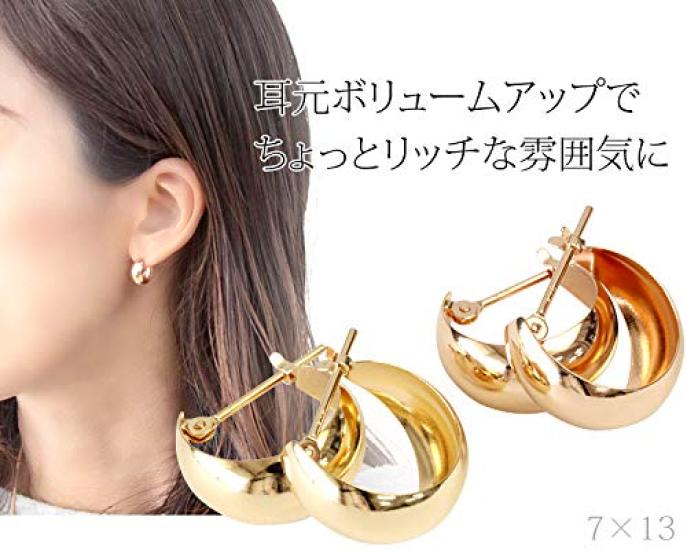 K18 Hoop Earrings 7mm X 13mm Moon Earrings Moon Shell Earrings Bullion Earrings Hoop Yellow Gold [Jewelry Excelente]