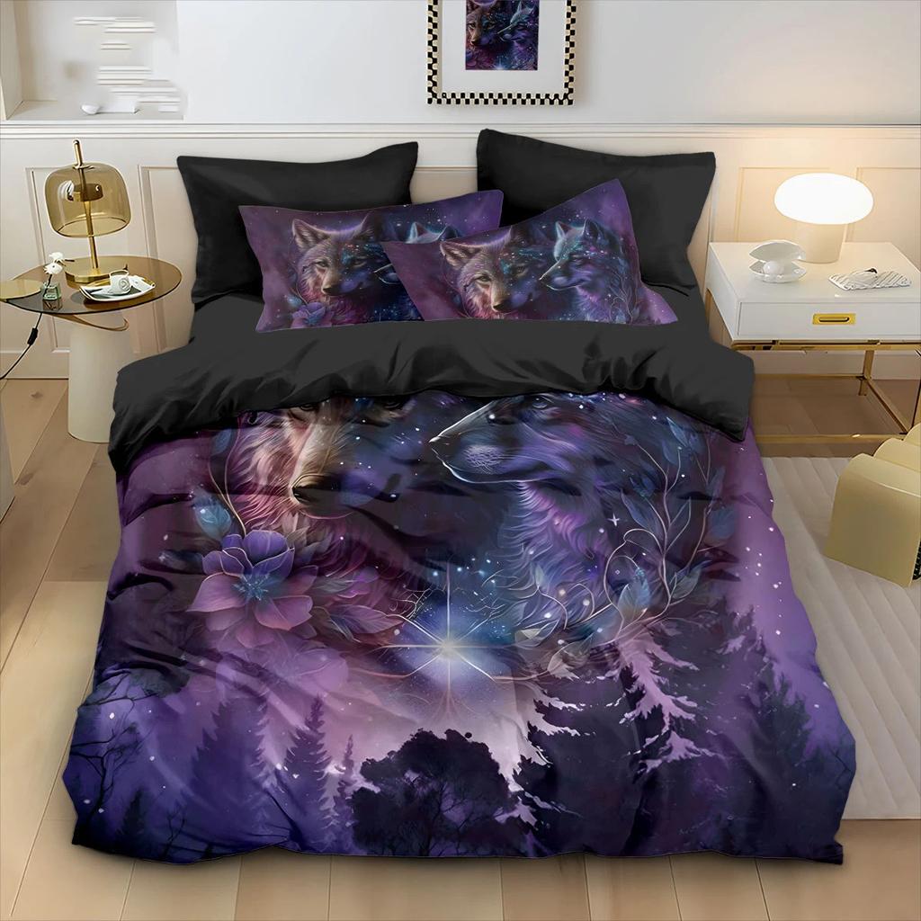 Quilt Cover 3D Printed Cartoon Wolf Duvet Comforter 100% Polyester Soft And Comfortable Night Sky Bedding Sheets Sets