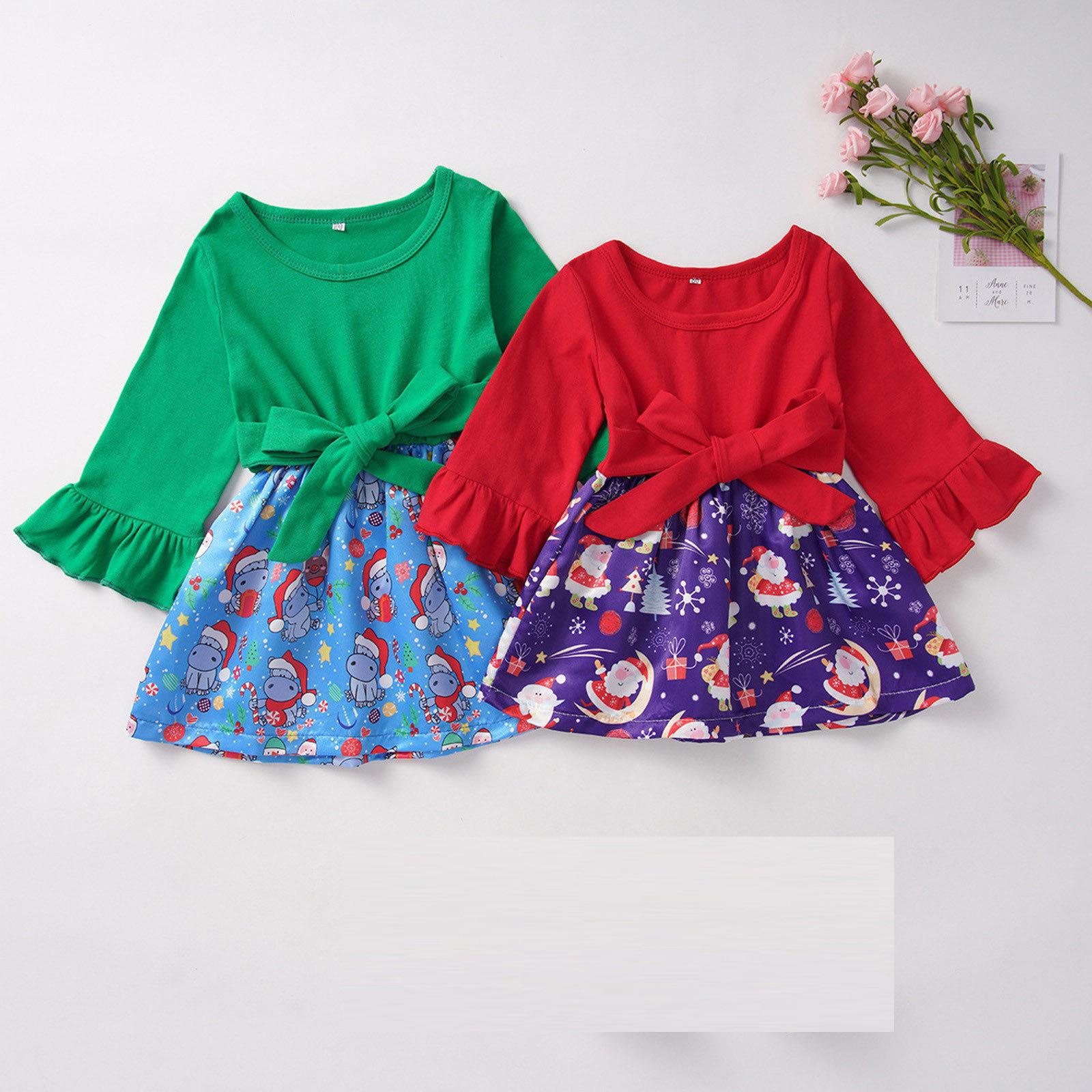

Рождественское платье для малышей, юбка с бантом и длинными рукавами для девочек