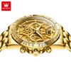 OLEVS Gold Men's Watches Skeleton Stainless Steel Chronograph Wristwatch Waterproof Luminous Luxury Brand Quartz Watch Men 9913
