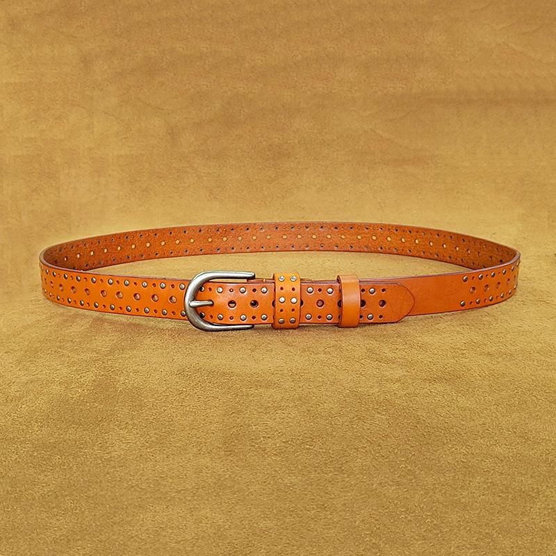 Belt Women'S First Layer Cowhide Rivets Punk Youth Denim Casual Leather Belt