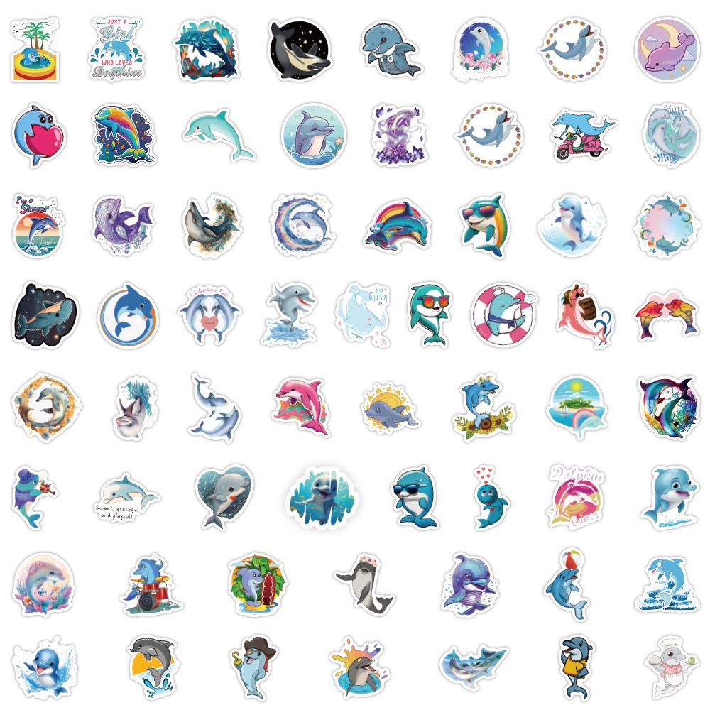 60 Cute Dolphin Graffiti Stickers, Personalized Decorative Water Cup Computer Guitar Body Stickers