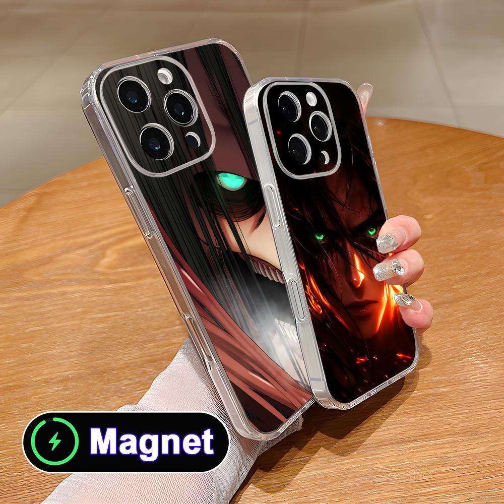 AOT Eren Yeager Clear TPU Magsafe Mobile Phone Case for iPhone 17 16 15 14 13 12 11 Air Pro Max Plus Mini Colorful Cover