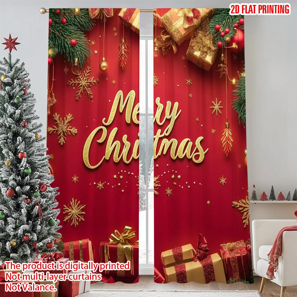 2pcs 2D Flat Printing Christmas Scene Curtain Merry Christmas 04 Versatile Fabric Without Electricity Festive Wall Decor Use for