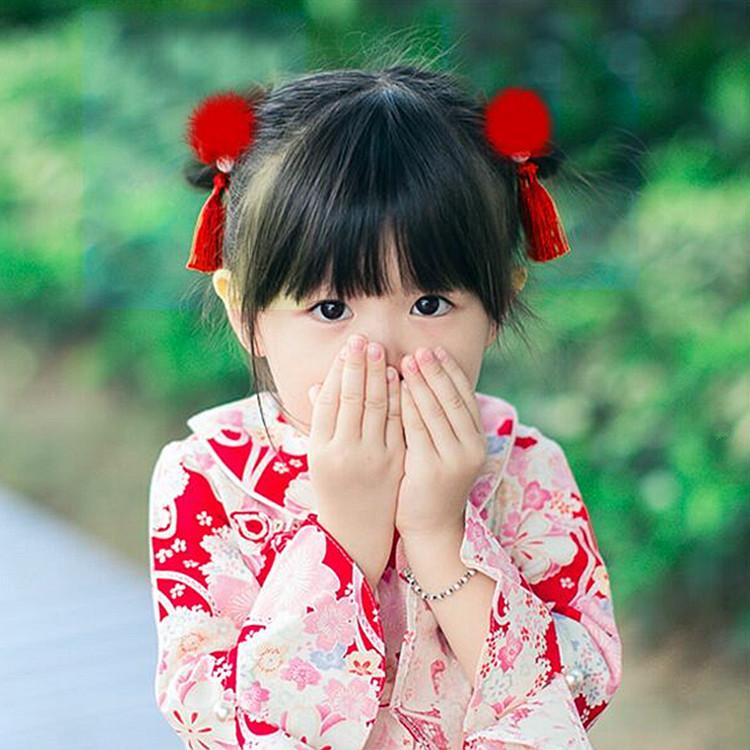 2PCS New Cute Chinese Hair Ball Tassel Hairpins Children Sweet Headwear Girls Hair Clips Barrettes Hairgrips Hair Accessories
