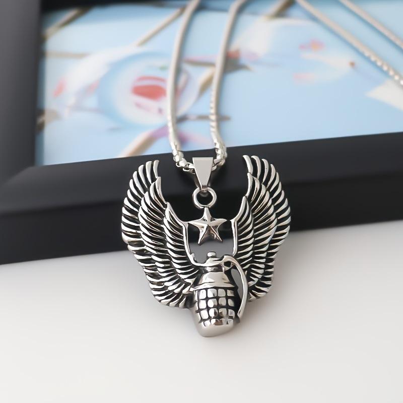 Retro European and American Necklace Grenade with Wings Men's Fashion Necklace Pendant