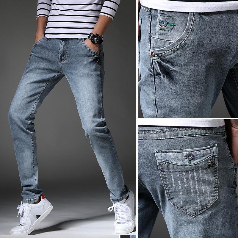 Jean quatre saisons pour homme, pantalon slim extensible à poches, mode coréenne