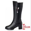 Women's Mid-calf Boots Luxury Rhinestone High Heeled Boots Quality High Heeled Leather Boot Winter Warm Women Boots Botas Mujer
