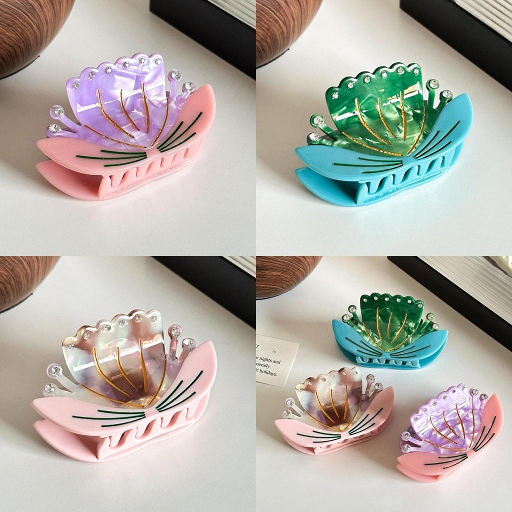 Elegant Floral Design Acetate Hair Claw Clip With Diamond Accents For Women