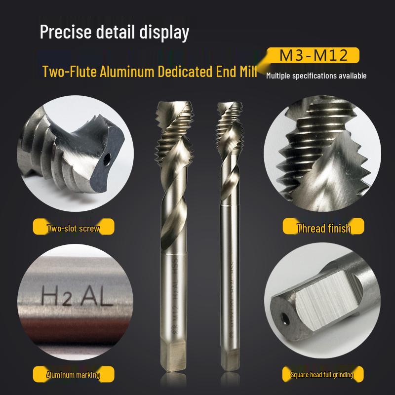Cobalt-Infused Aluminum Spiral Tap with Short Flute and Extended Thread, Flat Head, Fine Thread, Long Handle. M3*0.5 Pointed