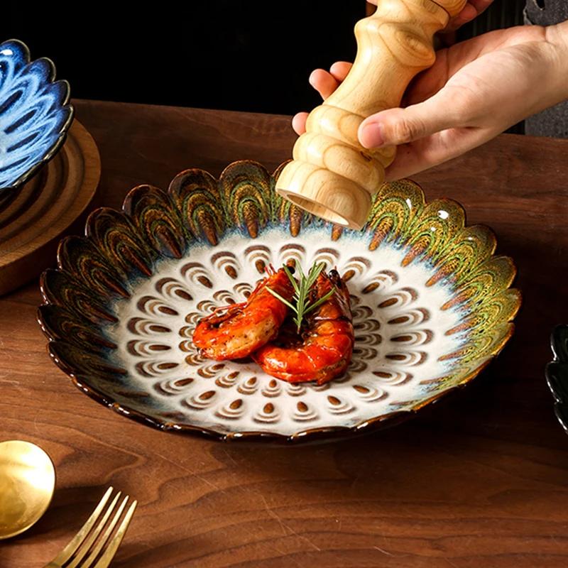 Ceramiczne talerze w stylu japońskim Kreatywne Retro Płatki Restauracja Talerz na stek Sałatka Naczynia domowe Deser Owoce Zastawa stołowa 10 cali