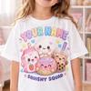 Individuelles Kawaii Squishy Namens-T-Shirt für Mädchen, Personalisiertes Süßes Dessert-T-Shirt, Geburtstagsgeschenk, Pastell Boba Donut Mochi Kinder-T-Shirt