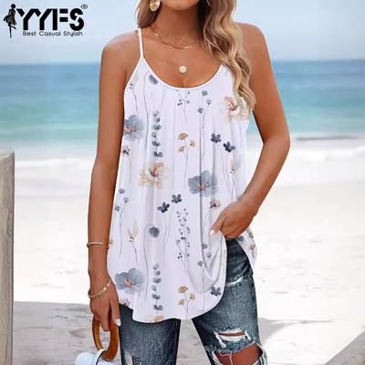 Women's Fashion Casual Summer Spring Flower Pattern Print Sleeveless Suspenders Blouses & Shirts