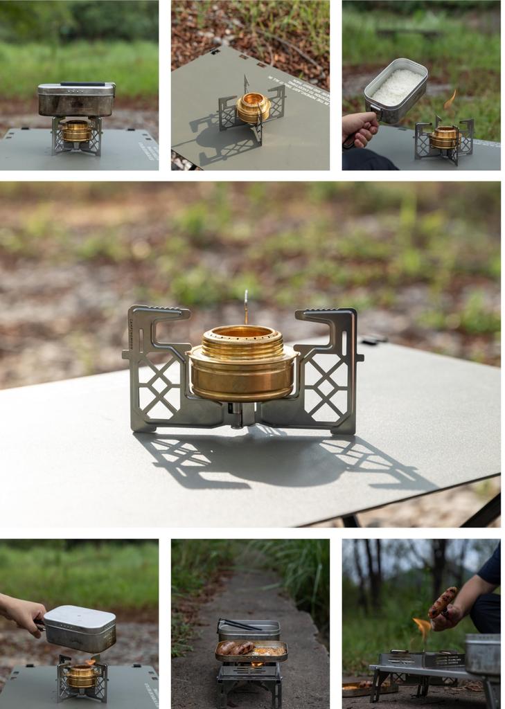 CAMPING MOON AS-1 Alcohol Burner with Storage Bag, Stainless Steel Trivet, Cross Trivet, Compact Alcohol Stove