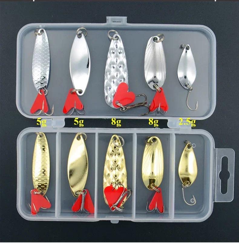 11pcs Spoon Fishing Lure Set Metal Fishing Spoon Lure Hard Bait with Hook Freshwater Fishing Stainless Steel Spinning Lure Fish