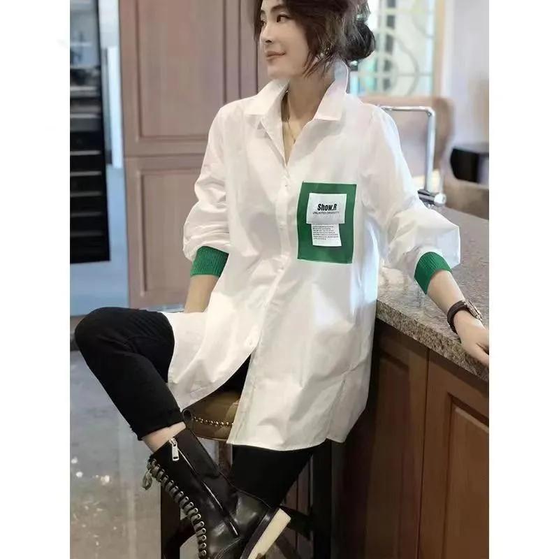 

Женская летняя длинная рубашка больших размеров, повседневная свободная рубашка, крутая принтованная ретро-рубашка XS