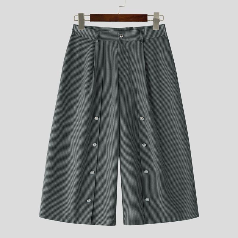 

INCERUN Мужские капри Повседневные Свободные Широкие брюки с пуговицами в полоску Укороченные шорты 4XL чёрный