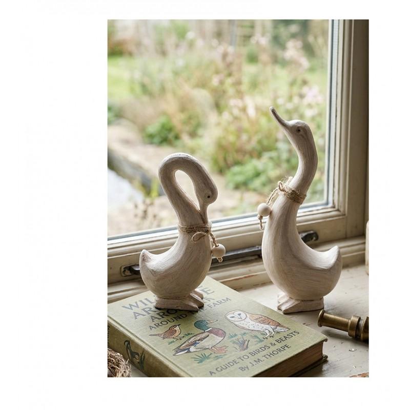 Rustic Wooden Duck Couple Figurine Decorative Home Ornament Desktop Accessory Kids Room Gift