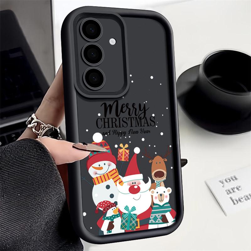 Santa Claus Snowman Print Phone Case For Samsung S24 Ultra S23 S22 S21 Plus S20 FE A55 A35 A54 A53 A52 A34 A14 Christmas Shockproof Soft Phone Cover