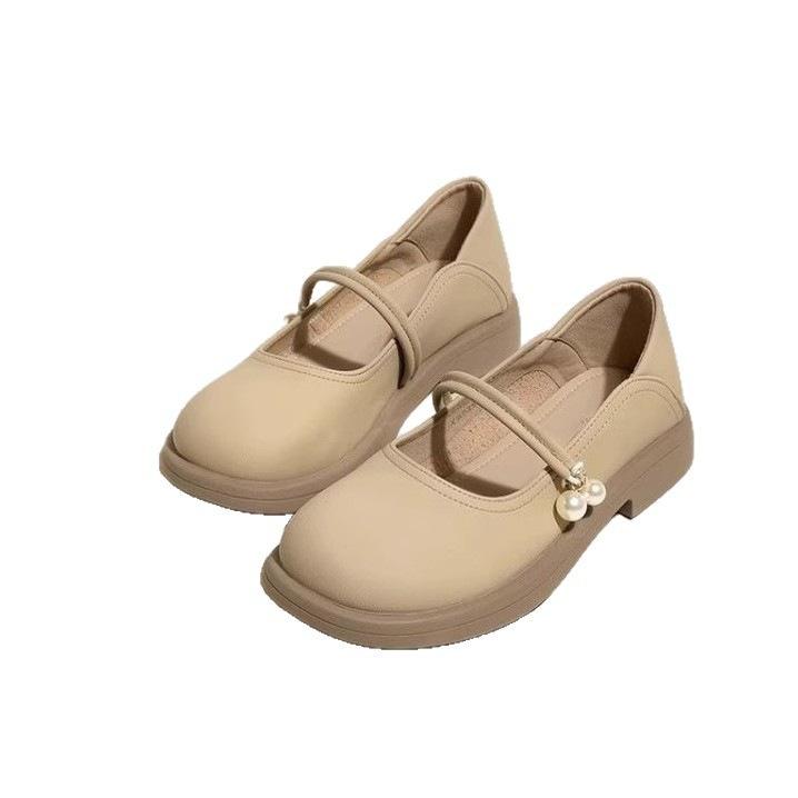 Neue Mary Jane kleine Lederschuhe mit weicher Sohle Herbst Französischer Abendwind Einzelne Schuhe Perlen Fee Sanfte Schuhe