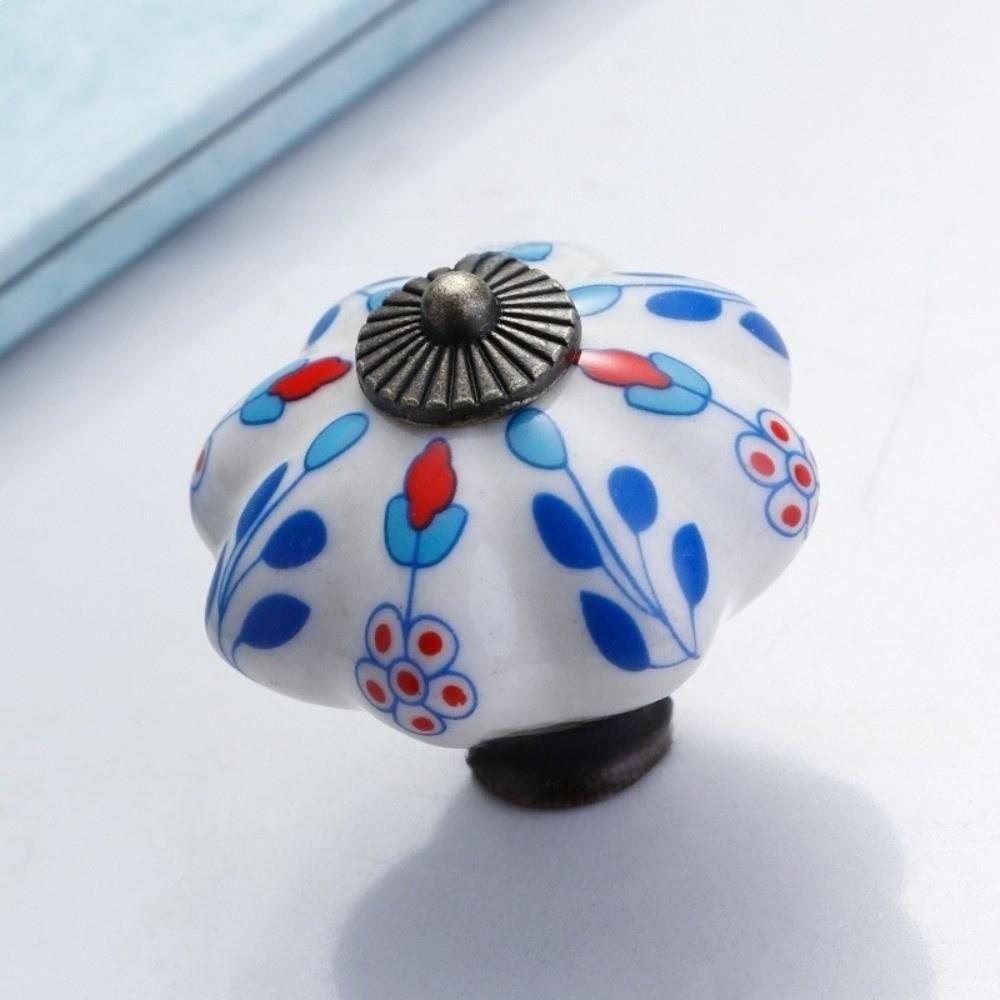 Pumpkin Shape Cabinet Door Knobs Floral Pattern Ceramic Cabinet Knobs Cupboard Door