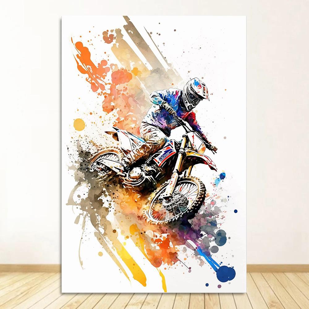 Watercolour Dirt Bike Motocross Posters Prints Canvas Painting Motorcycle Motorbike Wall Picture for Room Home Decor Biker Gift