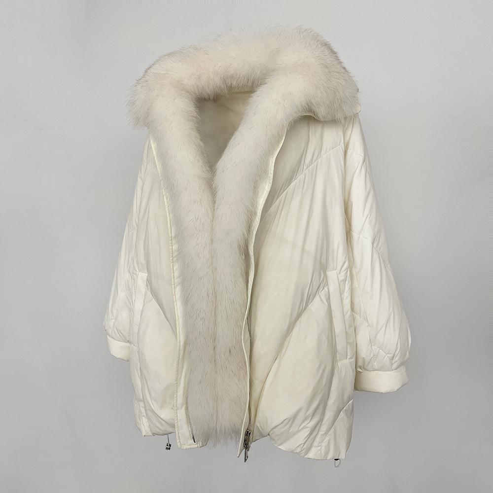 OFTBUY Women's Mid-length 2024 Winter Thickened Warm Coat Removable Fox Fur Collar Loose Wide Version Fur Down Jacket Shawl Commuting