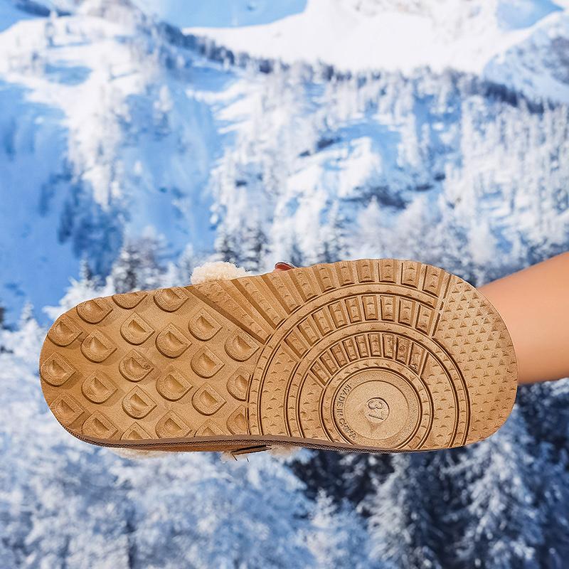 Fashion Soft Thick Bottom Furry Casual Shoes Women 2025 Winter Warm Short Plush Flats Shoes Metal Buckle Non Slip Snow Boots for Woman