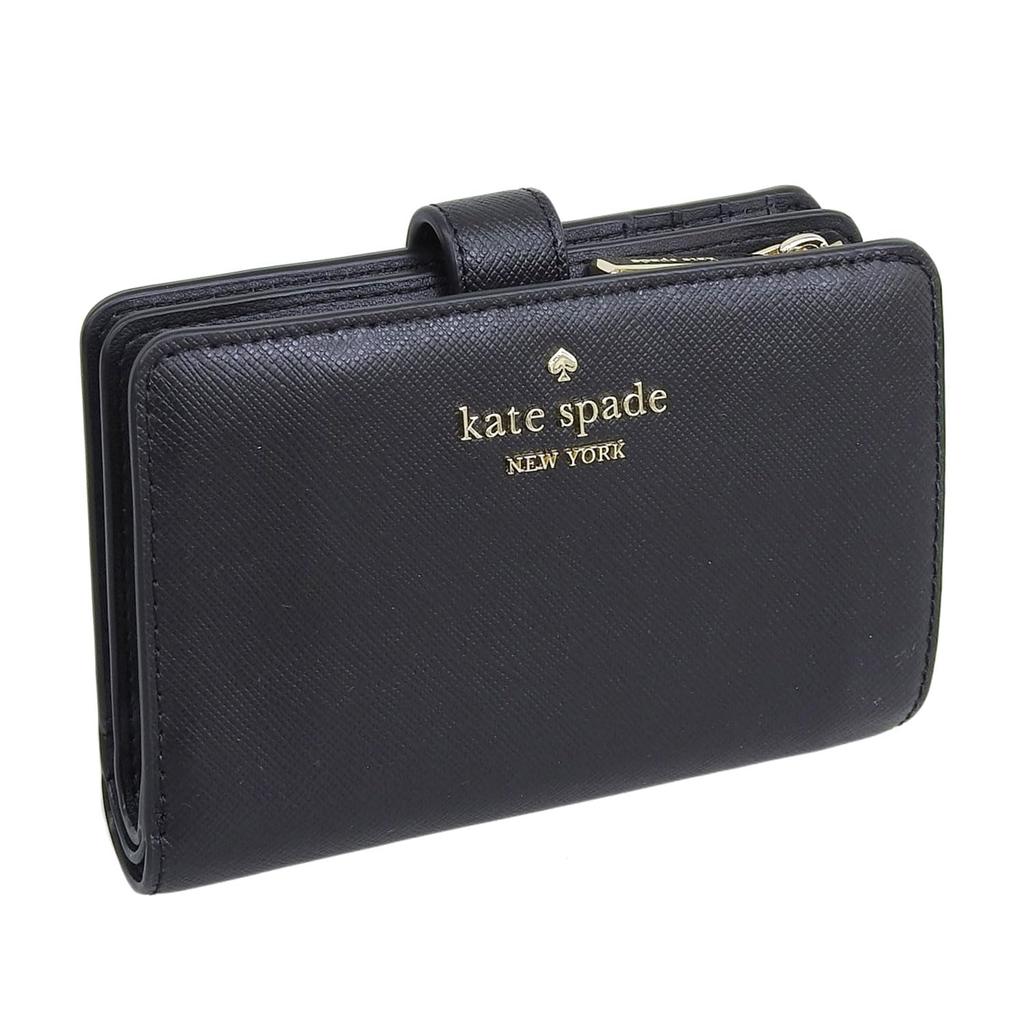 Kate Spade Madison SmallMedium Compact Bifold Wallet KC580 (Black) - Women's, Compact, Outlet Brand, Saffiano Leather.
