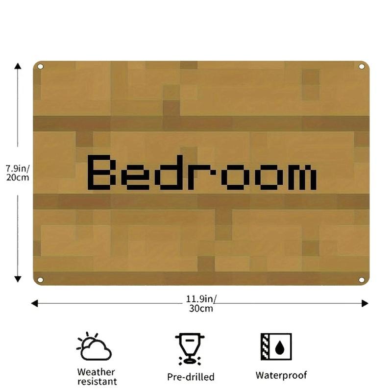 Vintage Pixel Art Bedroom Sign - 20.32x30.48 Cm Mini Metal Wall Decor with Mosaic Wood Texture Design, Easy To Install for Home