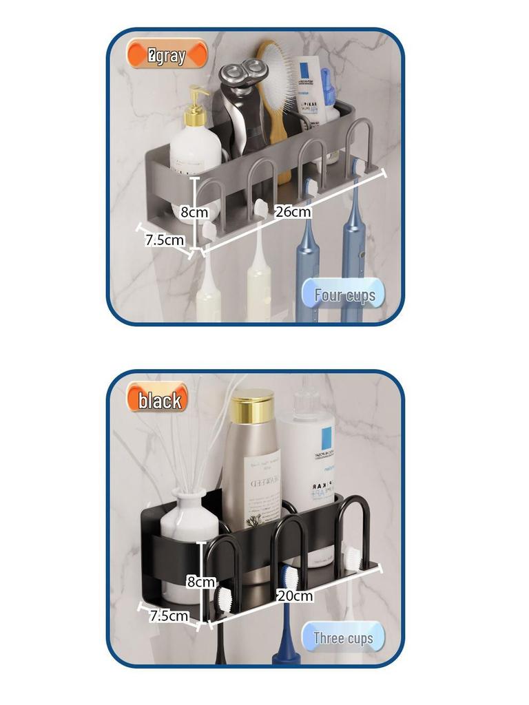 No-Punch Wall-Mounted Toothbrush and Cup Holder for Bathroom