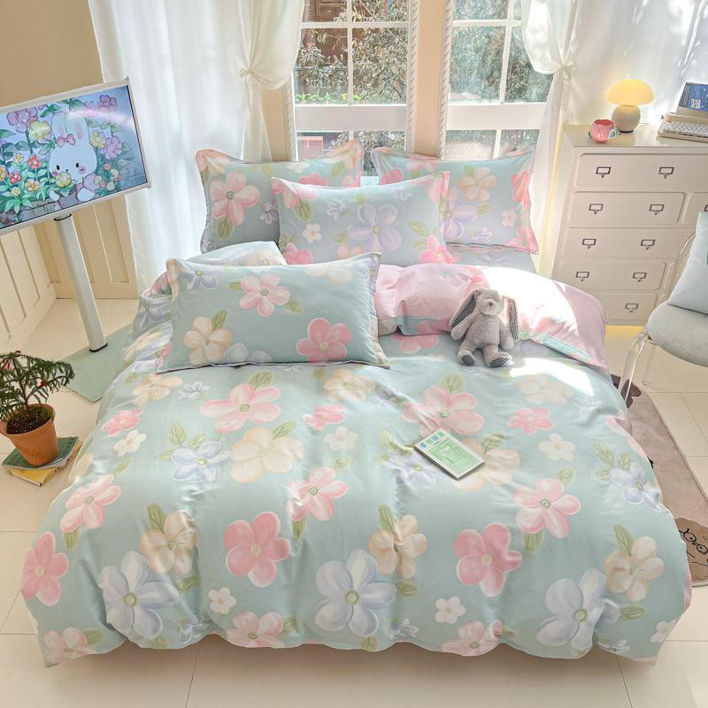 100% Cotton Bed Four-piece Set Skin-friendly Breathable Quilt Cover Bed Sheet Pillowcase Set Pastoral Small Flower