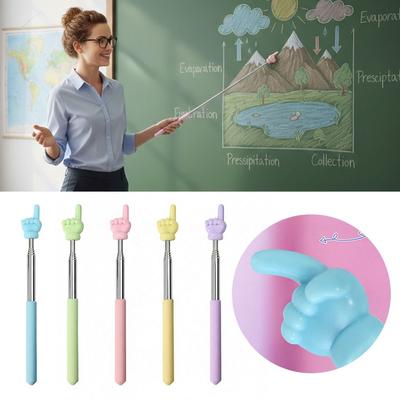 Durable Stainless Steel Teaching Pointer Soft Finger Design Macaron Color Reading Sticks Retractable Teaching Stick Gift