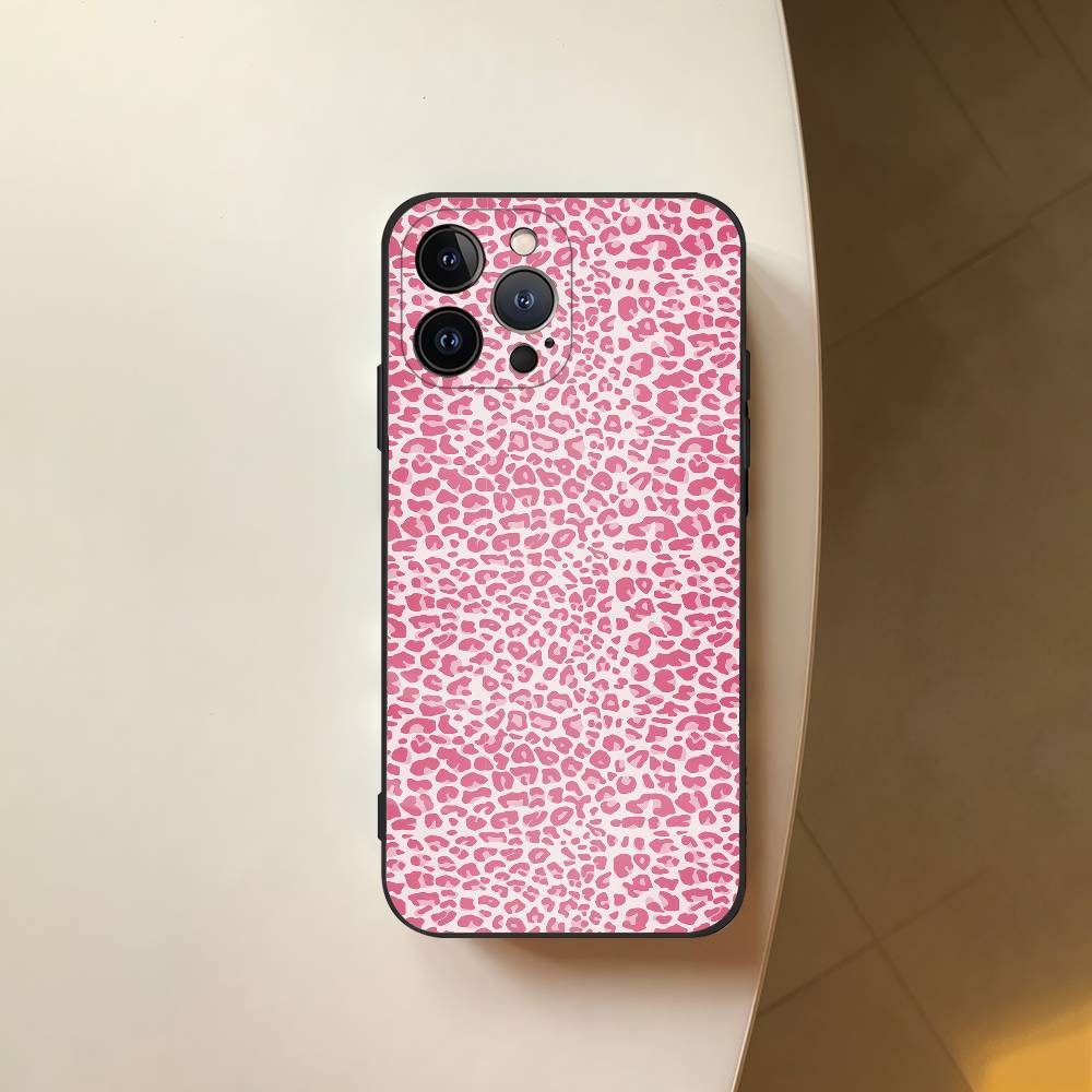 Pink Leopard Print Phone Case For IPhone 17 16 15 14 13 12 11 Pro Max Plus Mini Soft Silicone Black Shockproof TPU iPhone 15 pro