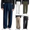 Men Suit Pants High Waist Button Zipper Fly Straight Wide Leg Long Pants with