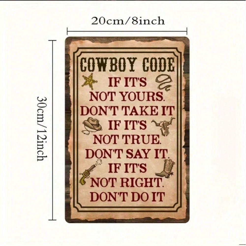 Vintage Metal Sign Cowboy, Rusty Tin Poster for Bar Wall Decor