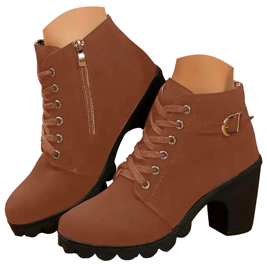 2026 Lederstiefel Damenschuhe Klobige Hohe Absätze Stiefel Modischer Klassischer Stil Atmungsaktive Keilstiefel für Damen Stiefel