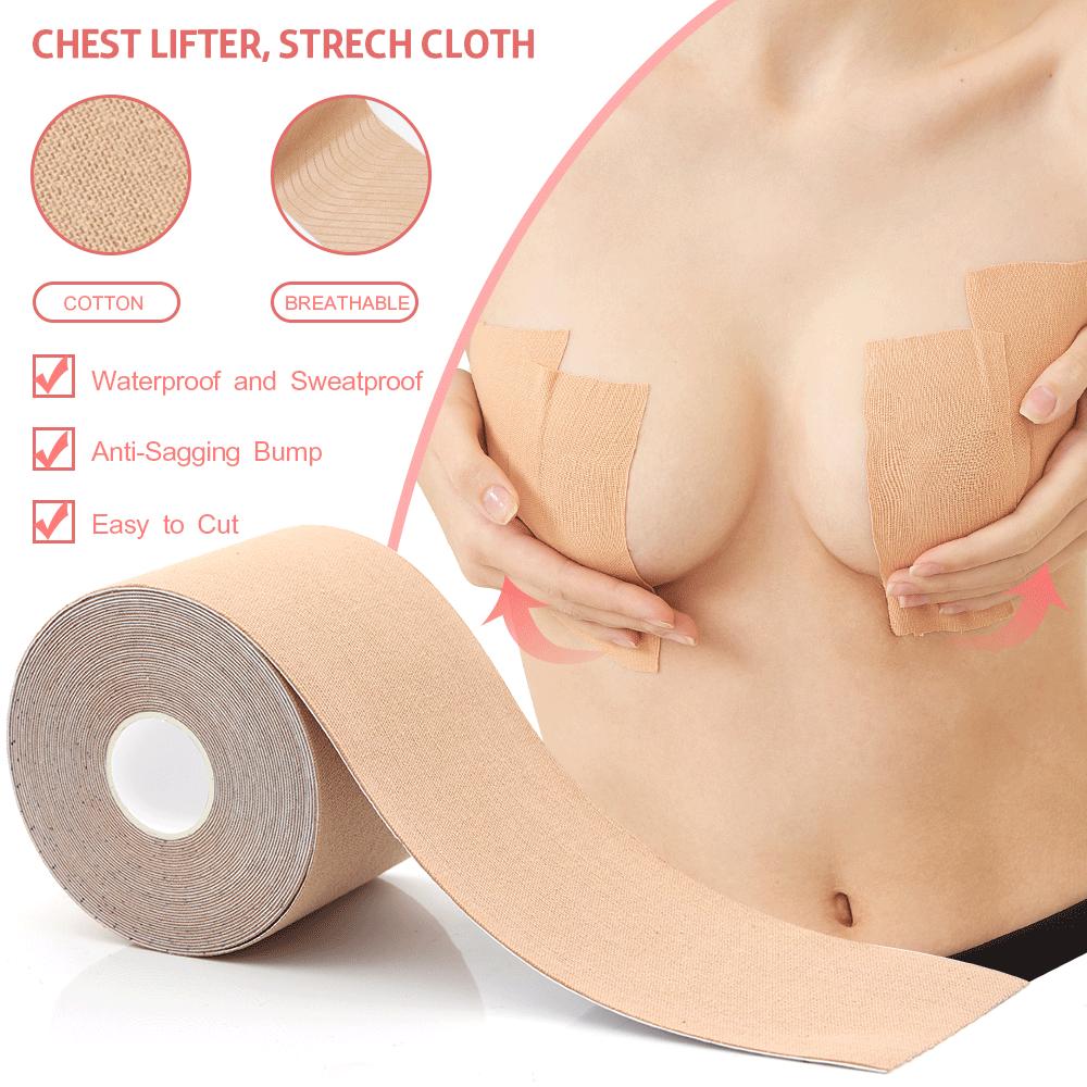 Extra-Wide Boobytape Breast Lift Tape Athletic Adhesive Bra Push up 3 Inches Boob Tape with 2 Pcs Nipple Cover