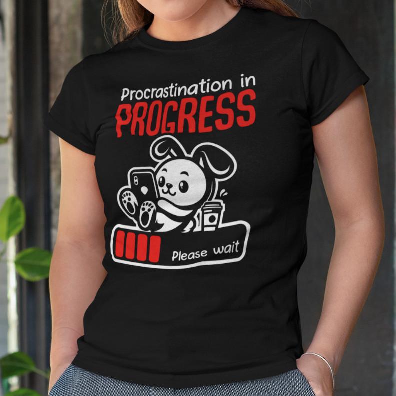 Aufschub in Arbeit Cartoon Hase Lustiger Spruch Lustiges Damen-T-Shirt