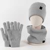 3 Pcs/Set Unisex Winter Beanie Scarf Gloves Set Thick Plush Knitted Warm Cap Gloves Elastic Ear Protection Windproof Cycling Dome Neck Warp Sete