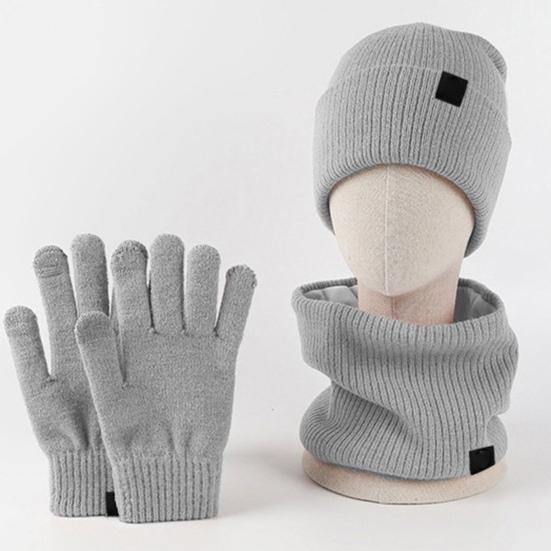 3 Pcs/Set Unisex Winter Beanie Scarf Gloves Set Thick Plush Knitted Warm Cap Gloves Elastic Ear Protection Windproof Cycling Dome Neck Warp Sete