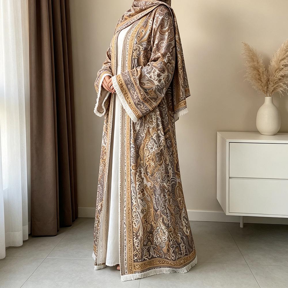 New Fashion Stretch Printed Cardigan Robe with Headscarf