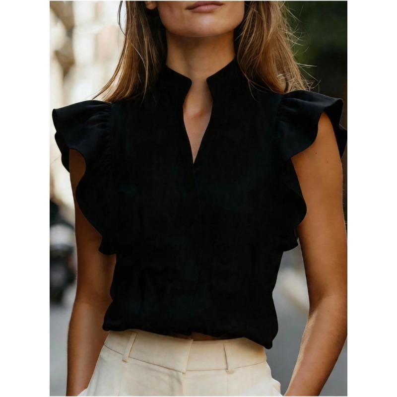 GMXIA Women's Fashion Stand-up Collar Sleeveless Casual Blouses & Shirts