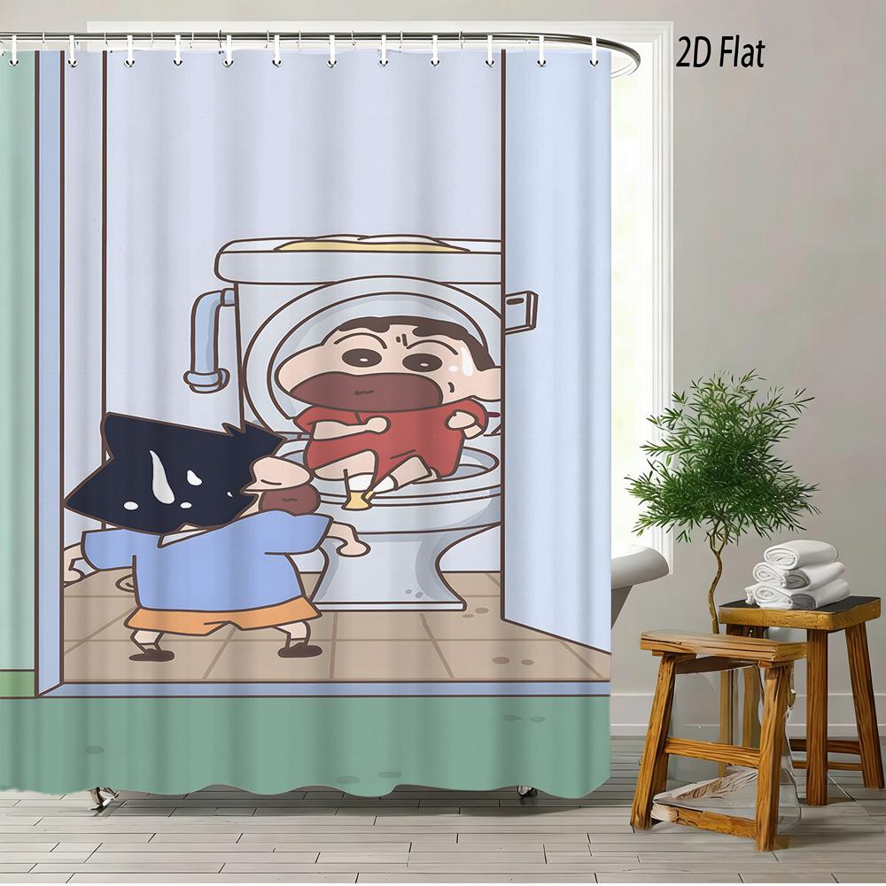 Crayon Shin-Chan The Movie Ora To Hakase No Natsuyasumi 2D Print Waterproof Shower Curtain, Blue Anime Bathroom Decor With Hooks