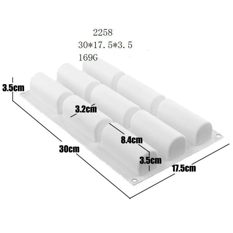 Neue 9-Hohlraum-Silikonform 3D-Stick Halbzylindrische Lange Streifenform Schokoladentrüffel-Mousse-Kuchen-Dessertform DIY Backformen