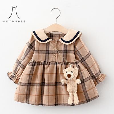Kinder Tragen Baby Mädchen Kinder Frühling Herbst Neue Langarm Kleid Baumwolle Plaid Prinzessin Kleid Trendy
