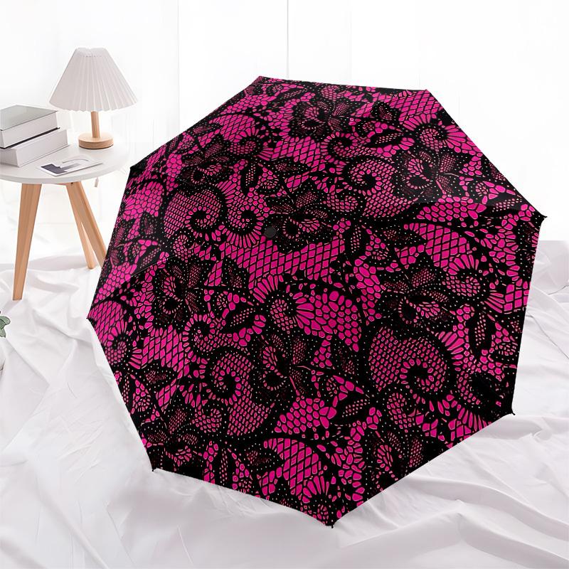 

1pc Pink Floral Lace Pattern Umbrella with Plastic Handle,Compact & Stylish,Cartoon Pattern,Outdoor UmbrellaPT420