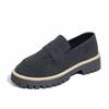 Women's Wide Width Suede Loafers, Chunky Heel Platform Oxford Shoes, Vintage Retro British Style Casual Slip-Ons